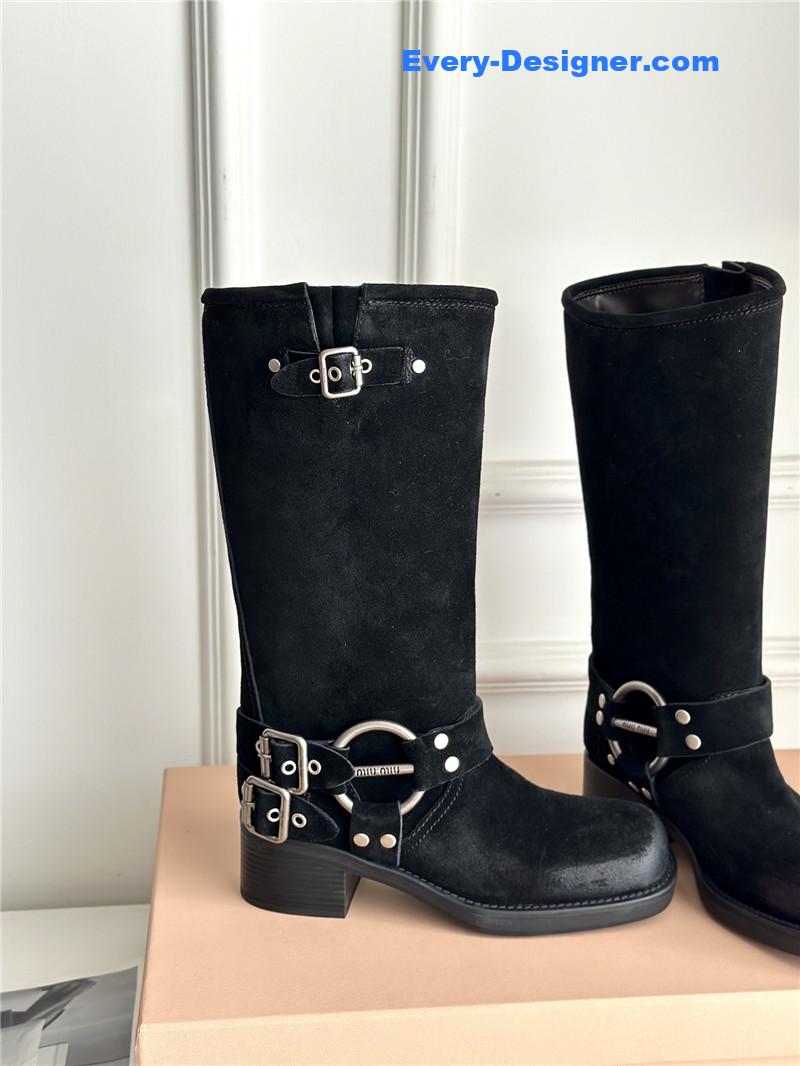 M1um1u autumn and winter brushed suede distressed boots