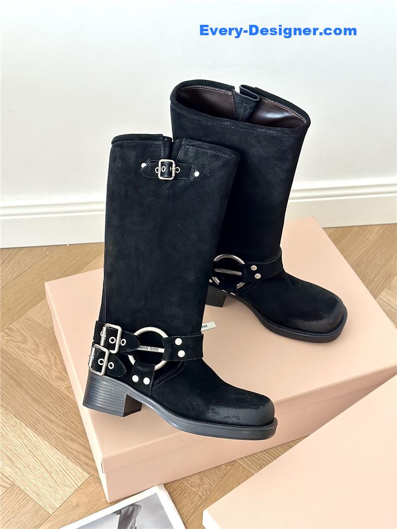 M1um1u autumn and winter brushed suede distressed boots