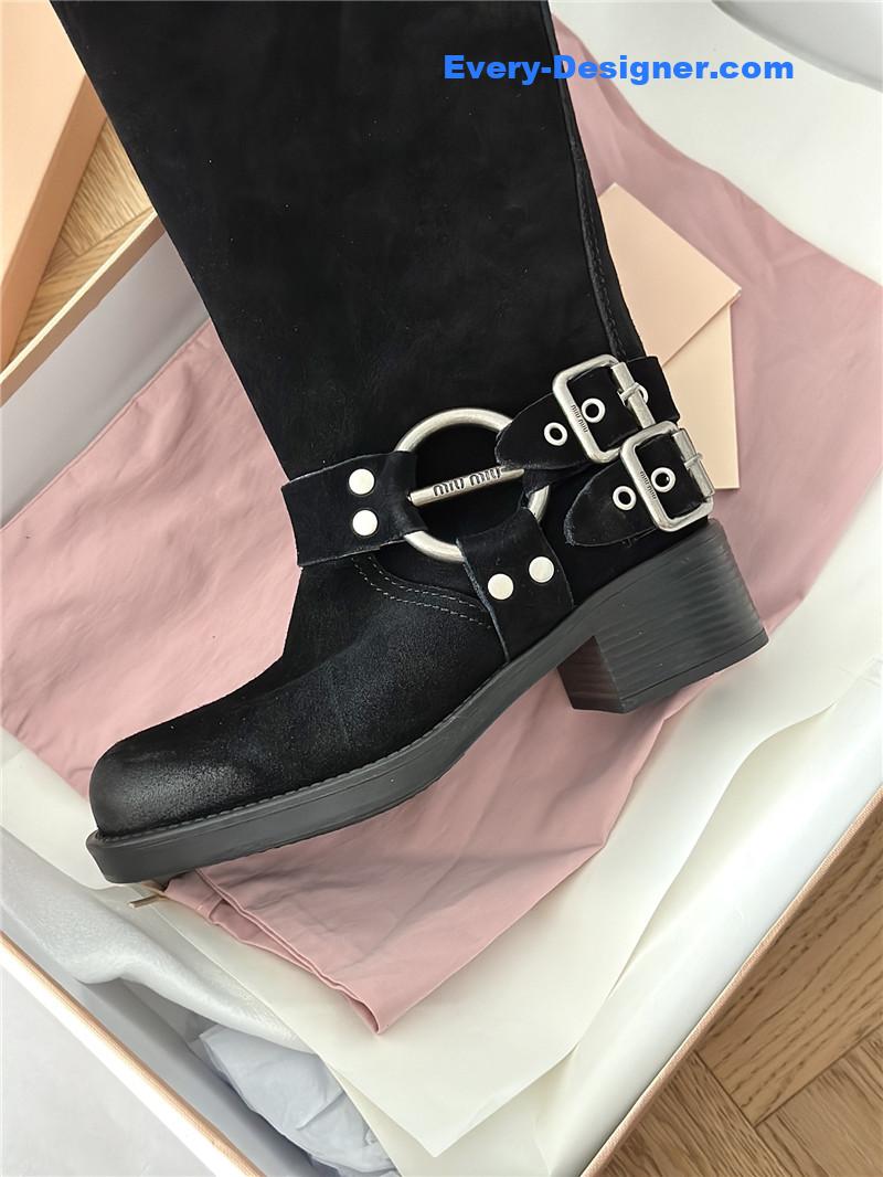 M1um1u autumn and winter brushed suede distressed boots