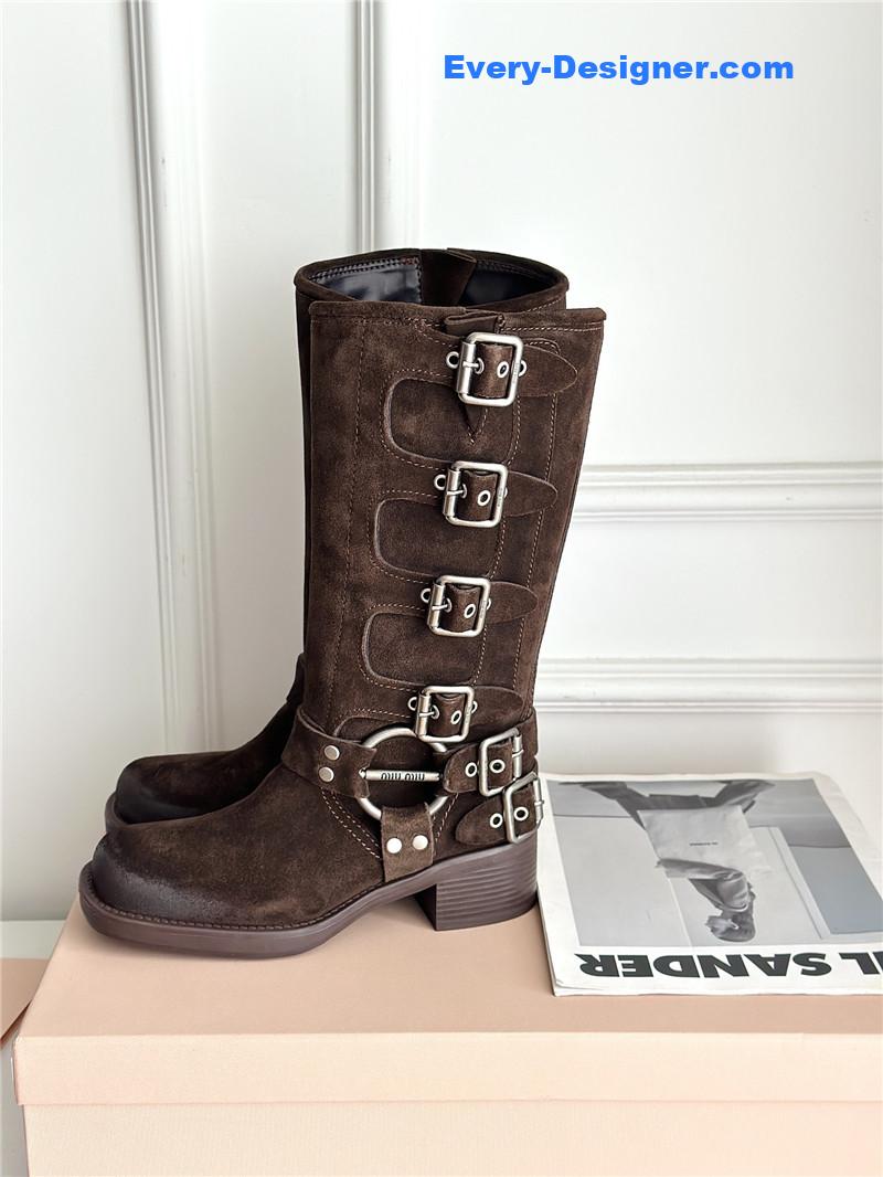 miumiu autumn and winter brushed suede distressed boots