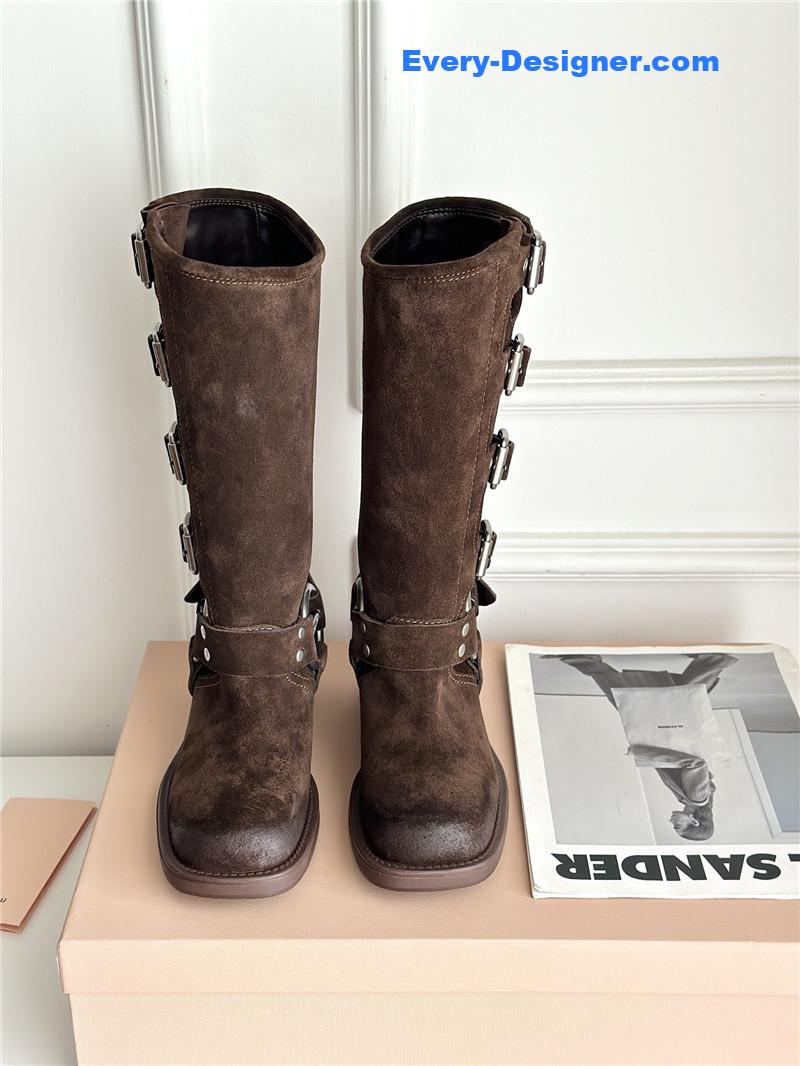 miumiu autumn and winter brushed suede distressed boots