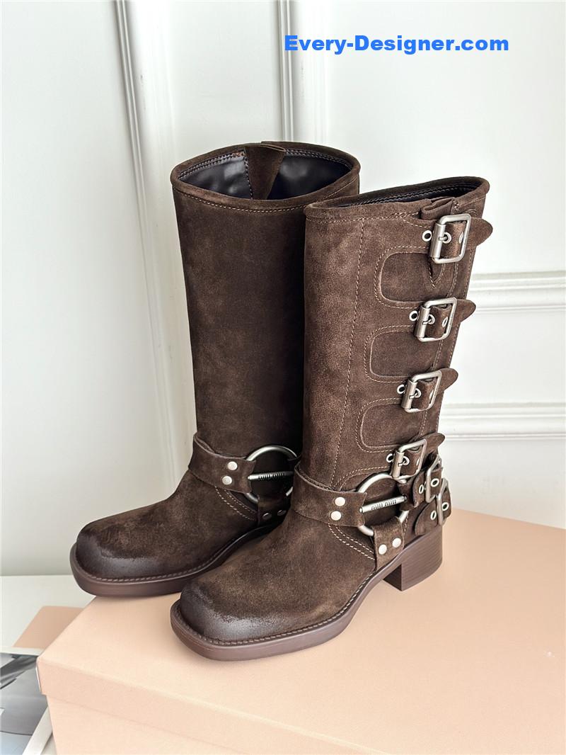 miumiu autumn and winter brushed suede distressed boots