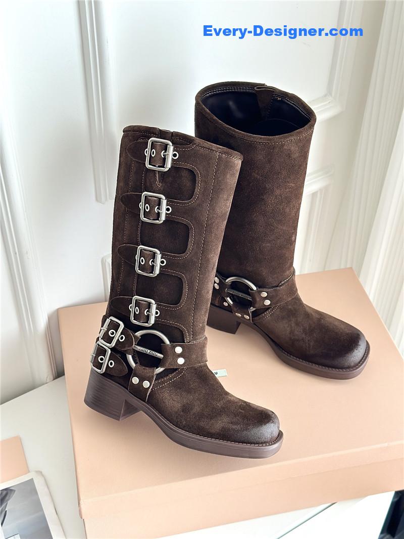 miumiu autumn and winter brushed suede distressed boots