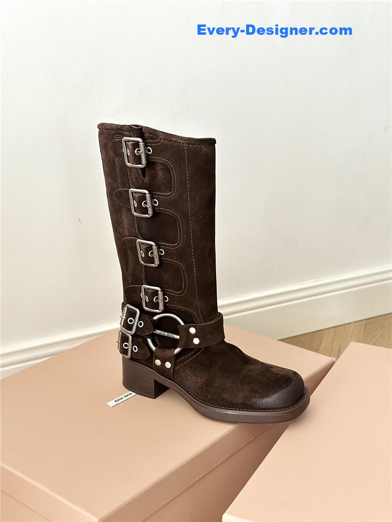 miumiu autumn and winter brushed suede distressed boots