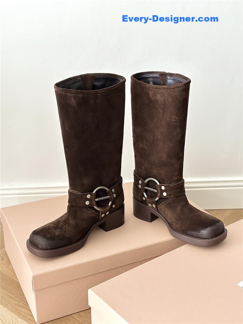 miumiu autumn and winter brushed suede distressed boots