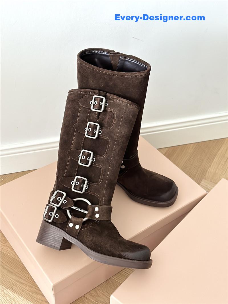miumiu autumn and winter brushed suede distressed boots