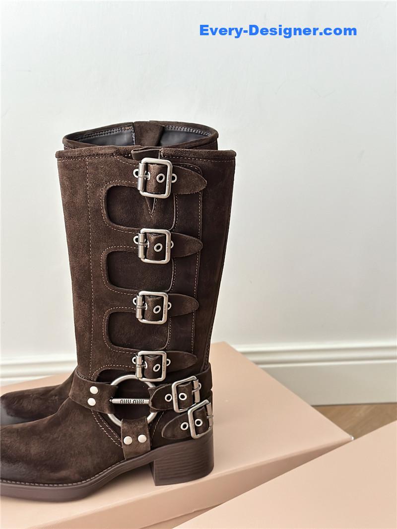 miumiu autumn and winter brushed suede distressed boots