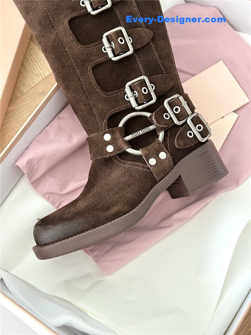 miumiu autumn and winter brushed suede distressed boots