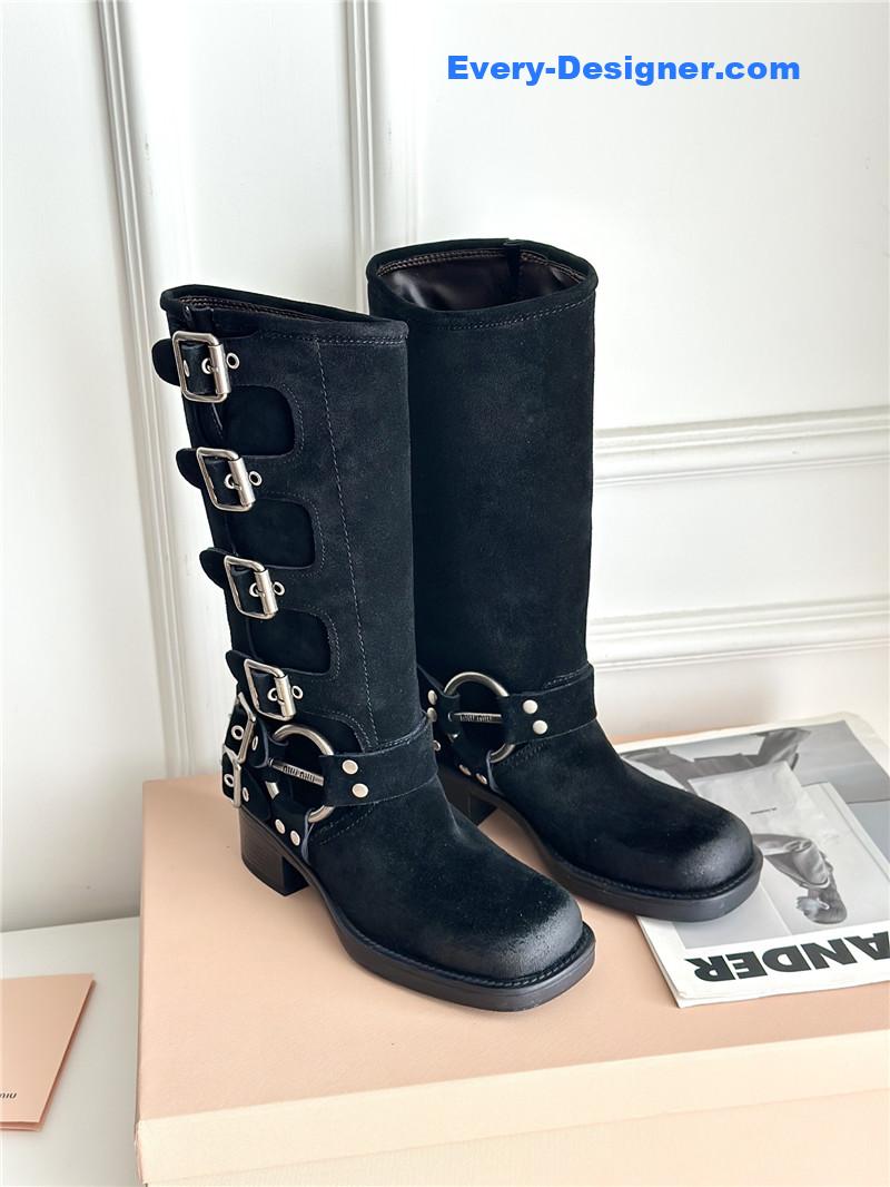 Miu Miu Black Suede High-top Motorcycle Boots