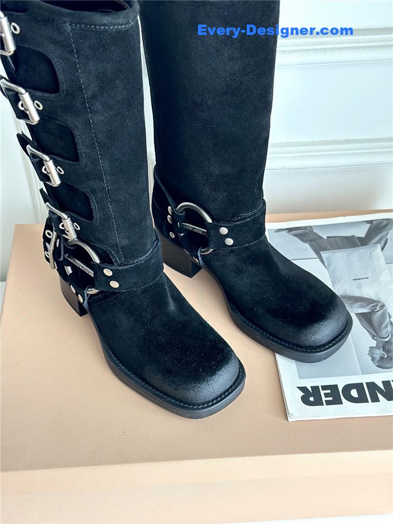 Miu Miu Black Suede High-top Motorcycle Boots