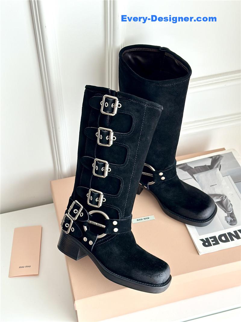Miu Miu Black Suede High-top Motorcycle Boots