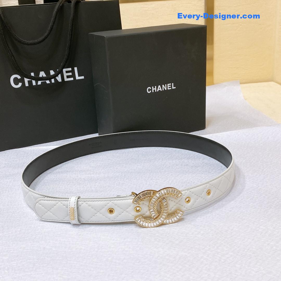 Chanel rhinestone golden brass metal logo buckle calfskin belt