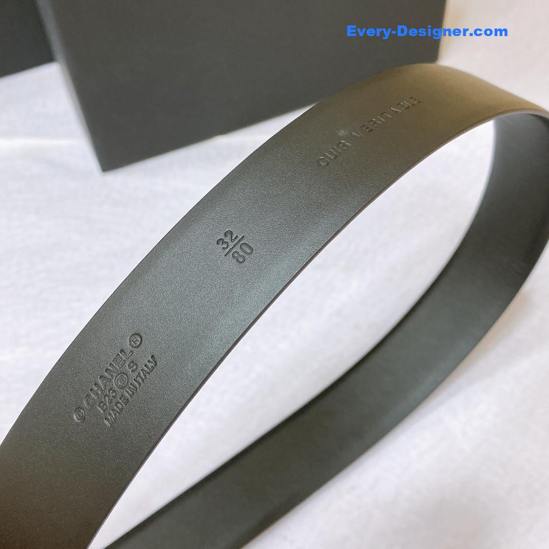 Ch**el rhinestone golden brass metal logo buckle calfskin belt