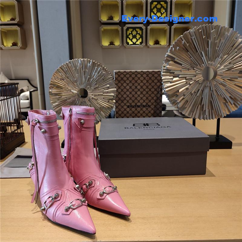 Balenciaga Orange Pointed Toe Side Zip Kitten Heel Booties