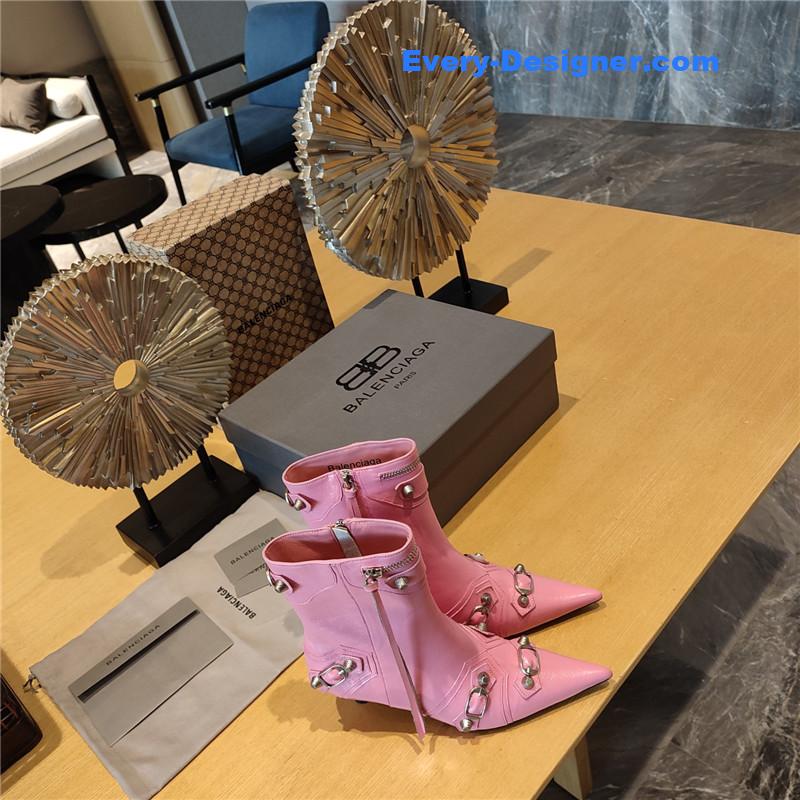 Ba1en*iaga orange pointed toe side zip kitten heel booties