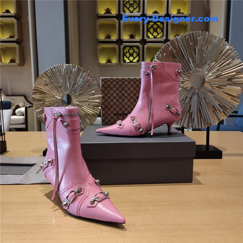 Ba1en*iaga orange pointed toe side zip kitten heel booties