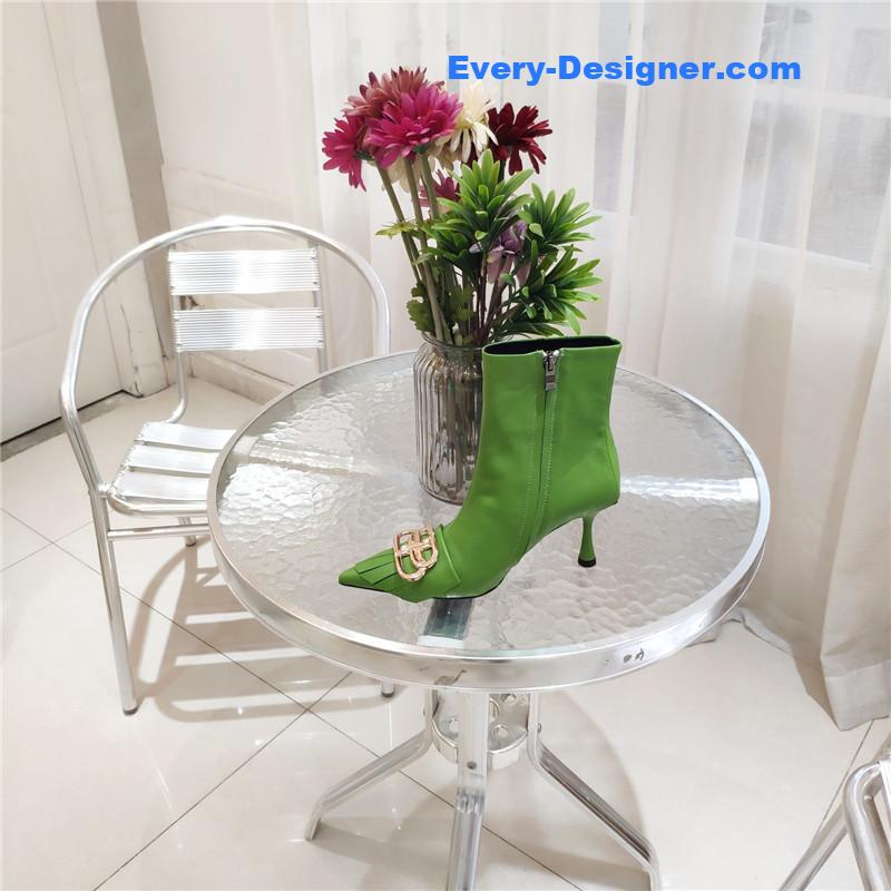 Ba1en*iaga new shape double b buckle flower toe ankle boots