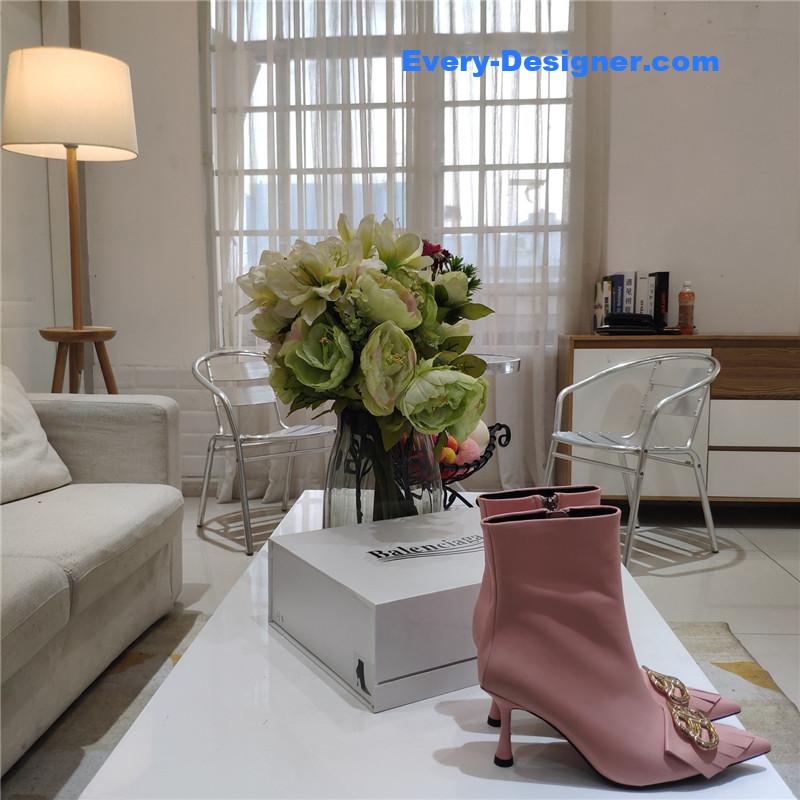 Ba1en*iaga new shape double b buckle flower toe ankle boots