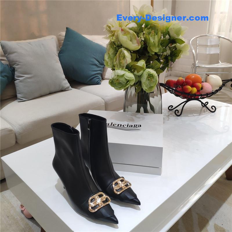 Balenciaga New Shape Double B Buckle Flower Toe Ankle Boots