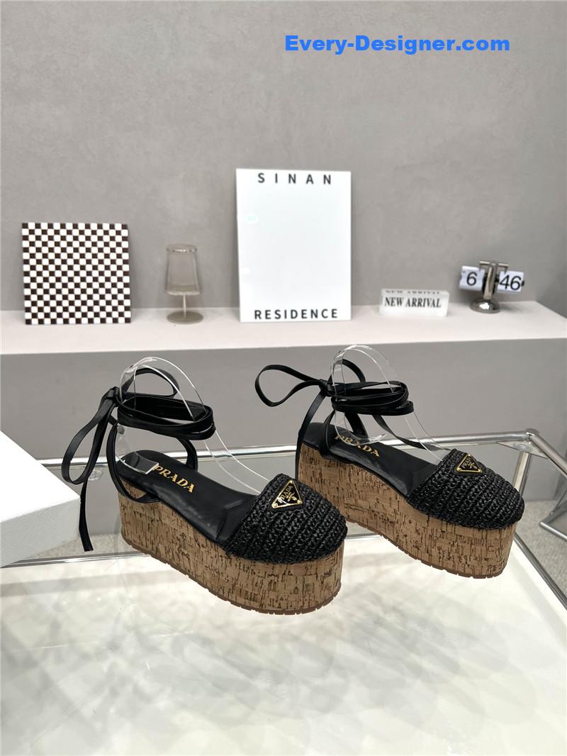 prada woven platform strappy sandals