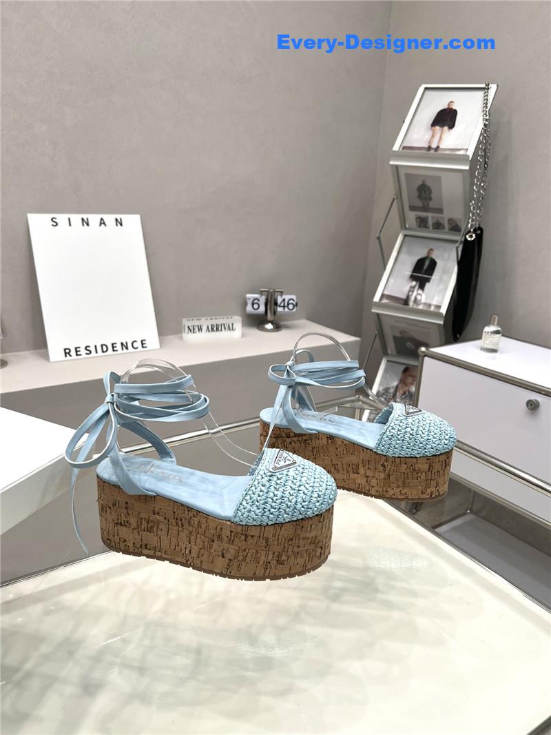 prada woven platform strappy sandals