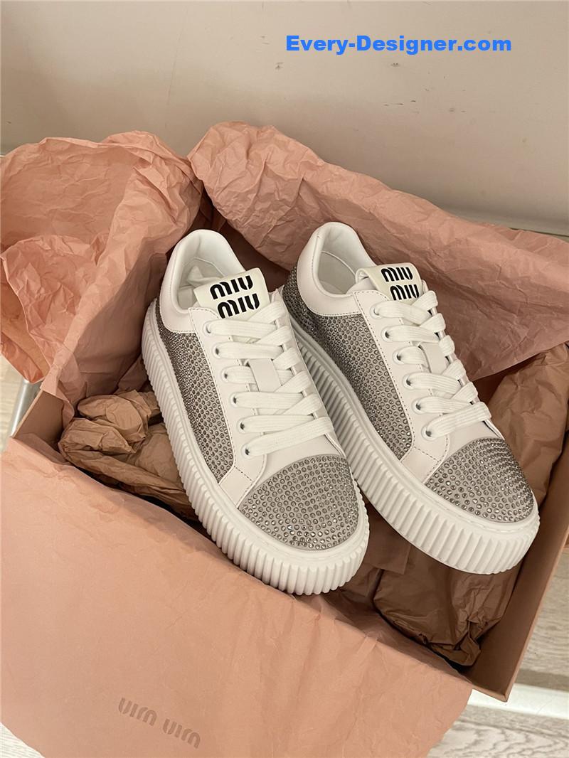 miumiu diamond biscuit white shoes