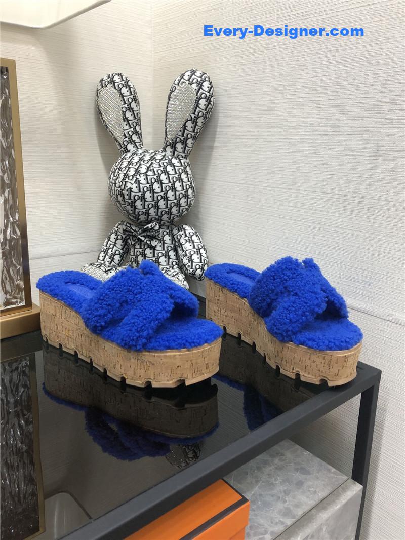 Hermes Teddy Fur Slippers