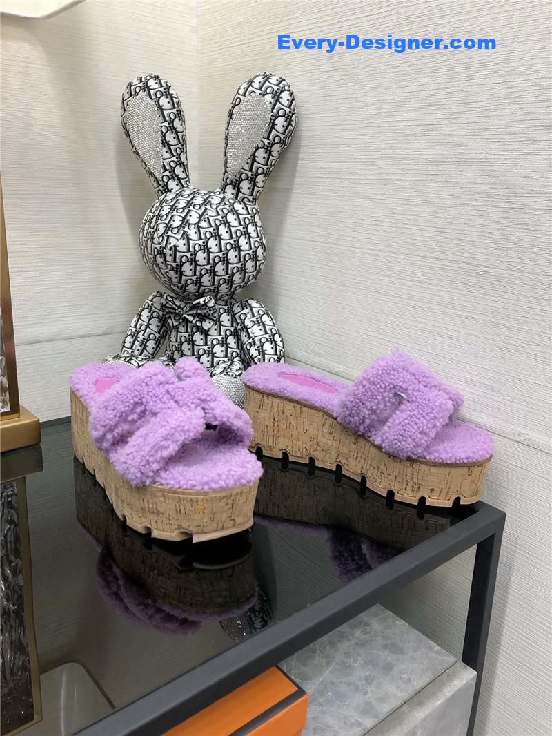 Hermes Teddy Fur Slippers