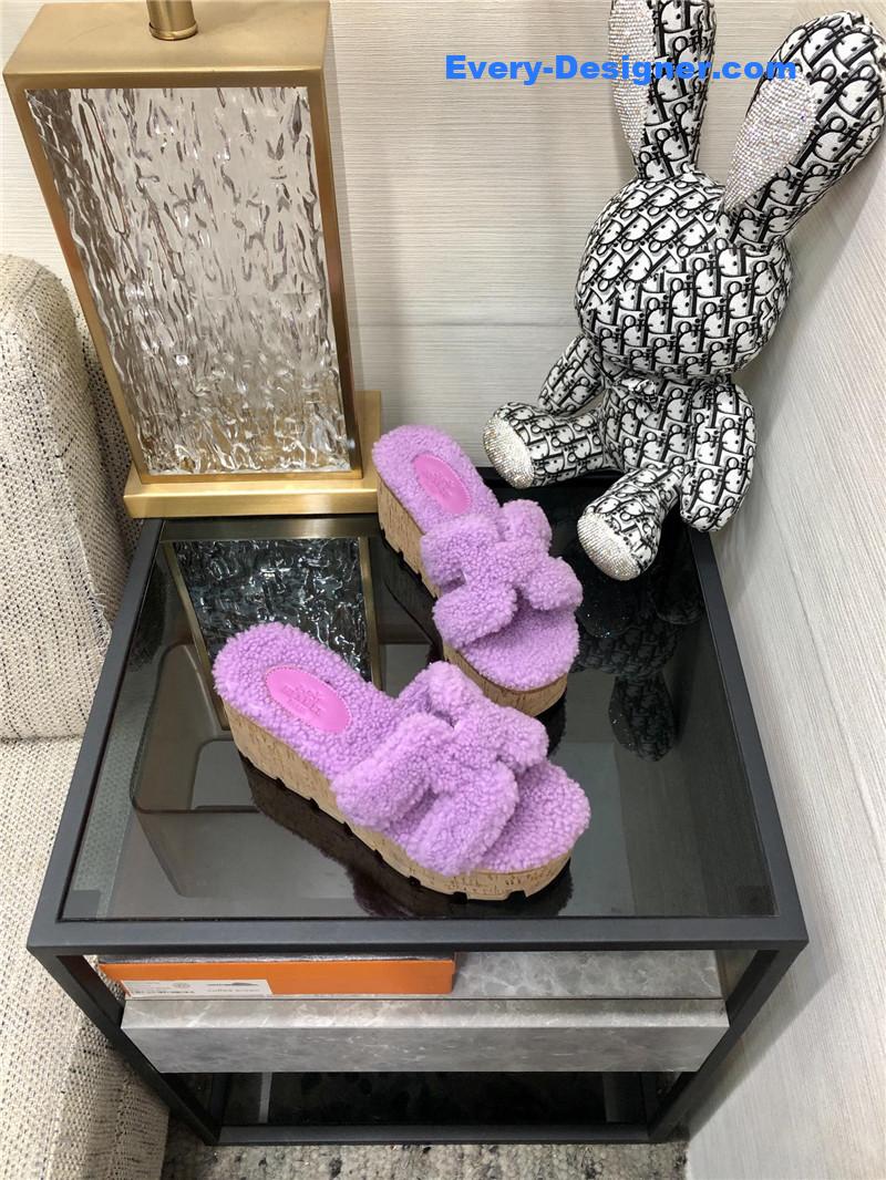 Hermes Teddy Fur Slippers