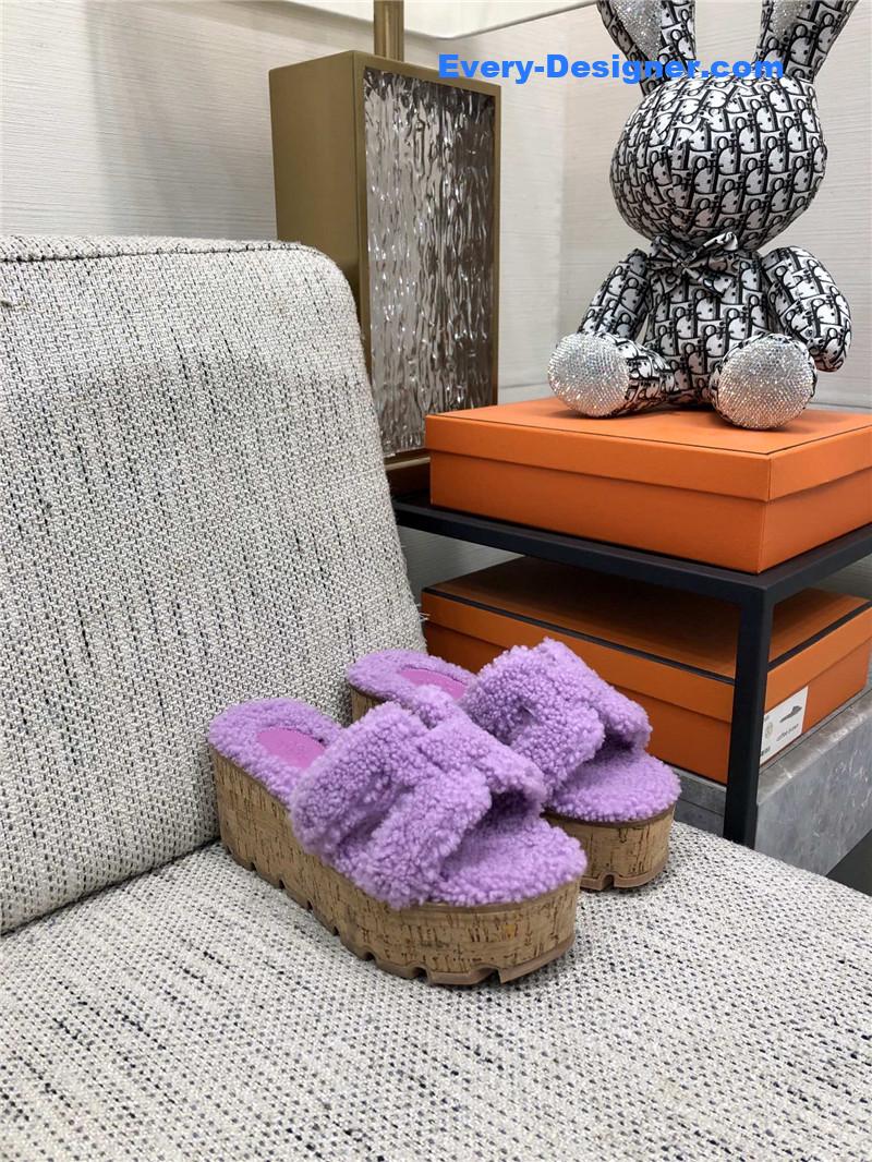 Hermes Teddy Fur Slippers