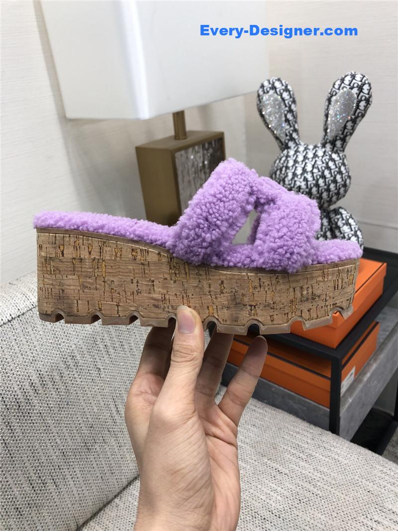 Hermes Teddy Fur Slippers