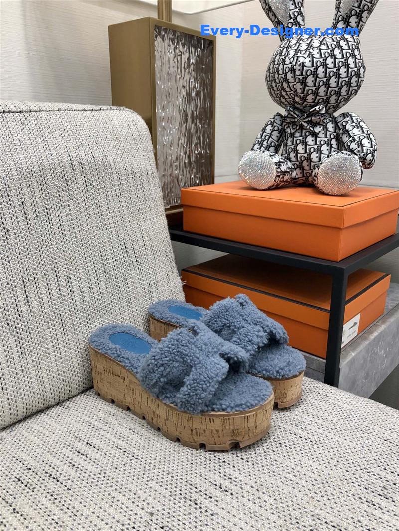 Hermes Teddy Fur Slippers
