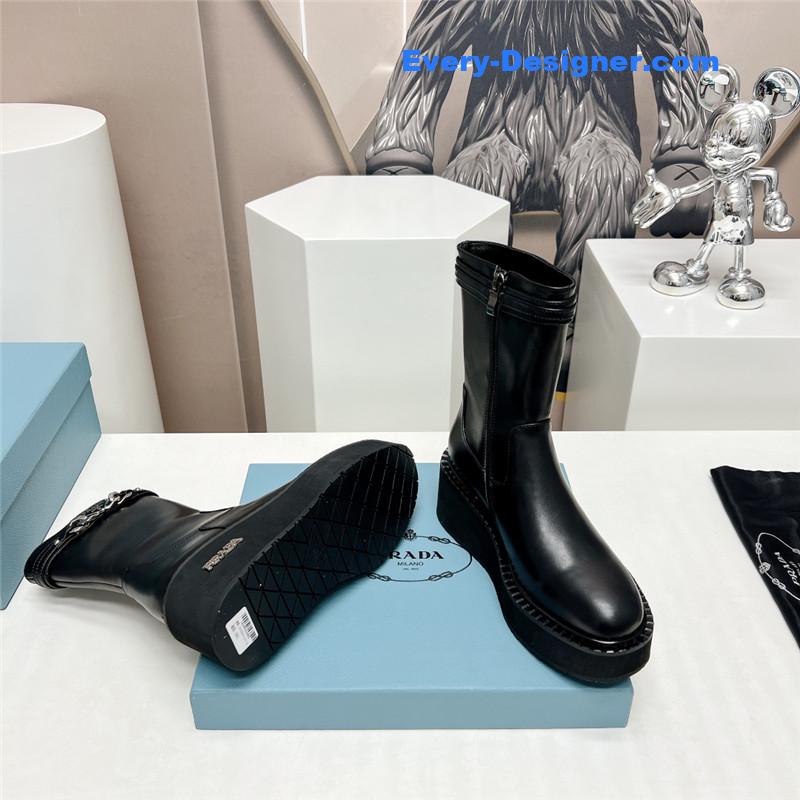 Pra*a round toe chain buckle platform ankle boots