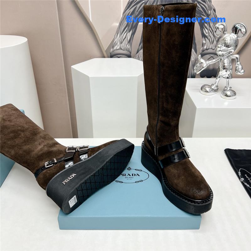 Pra*a round toe double buckle platform boots