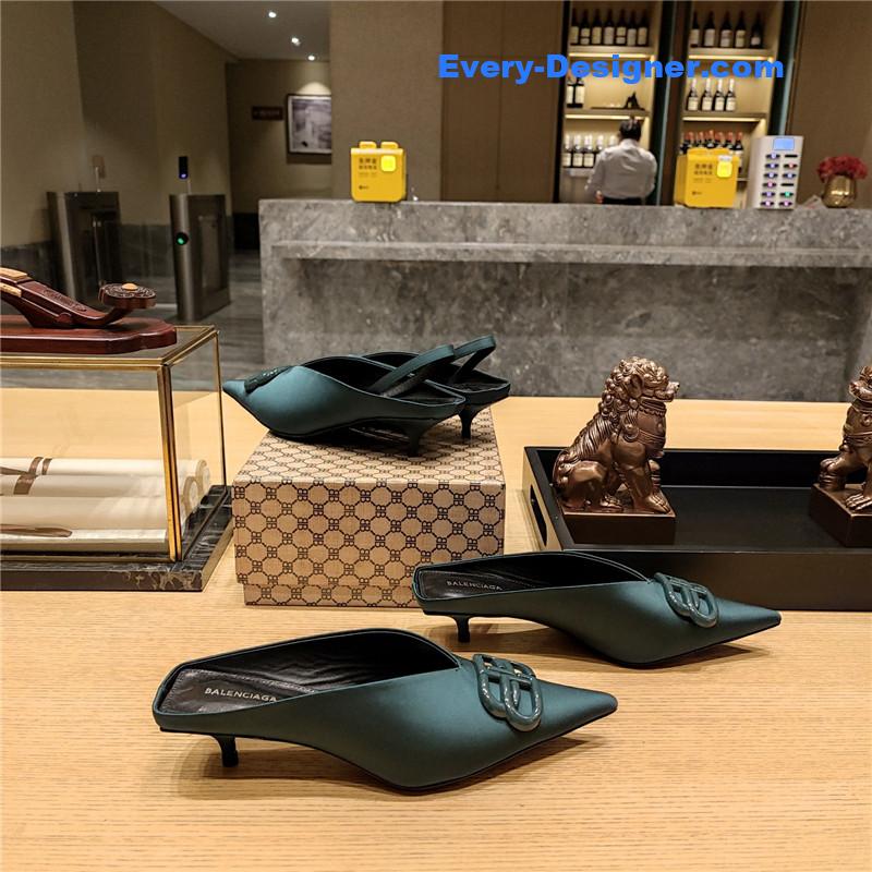 Ba1en*iaga double b buckle cat heel mules slippers