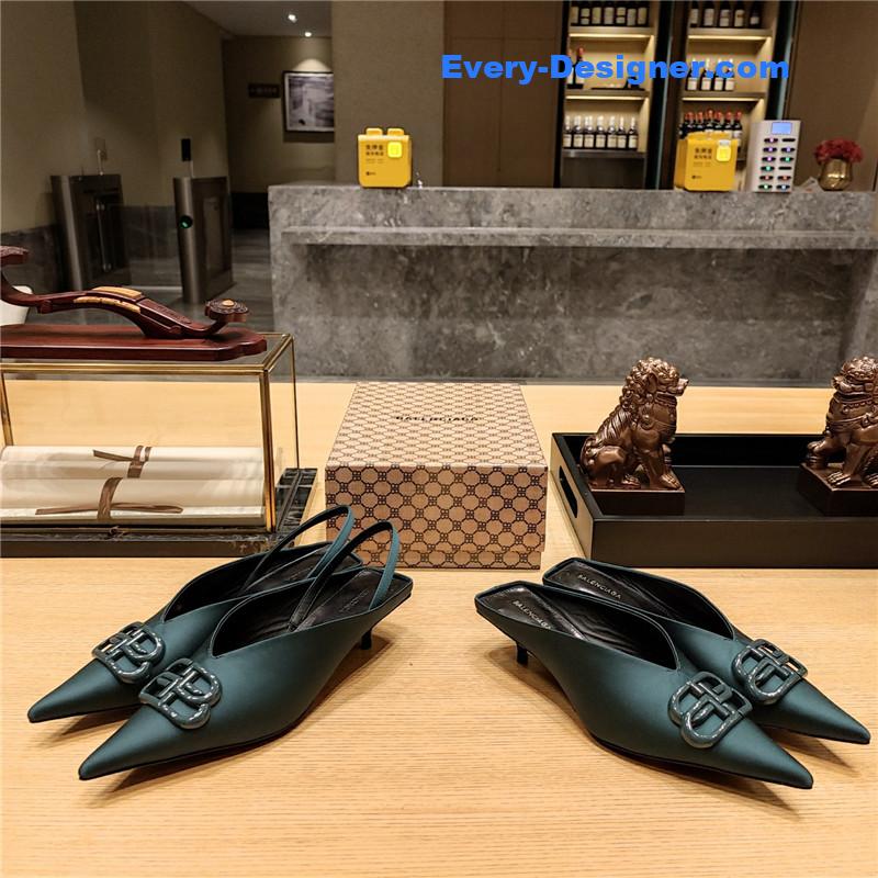 Ba1en*iaga double b buckle cat heel mules slippers