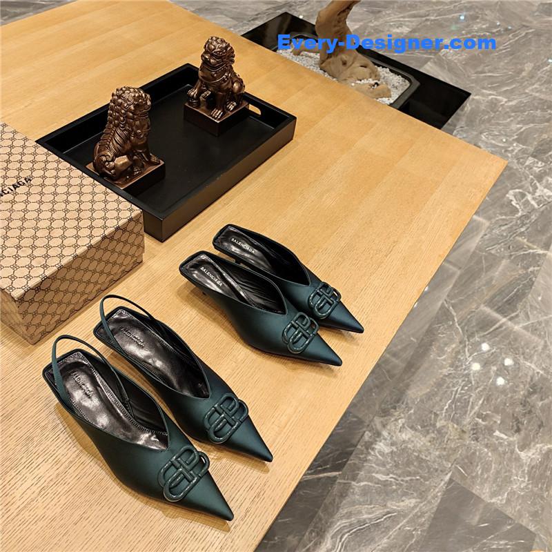 Ba1en*iaga double b buckle cat heel mules slippers