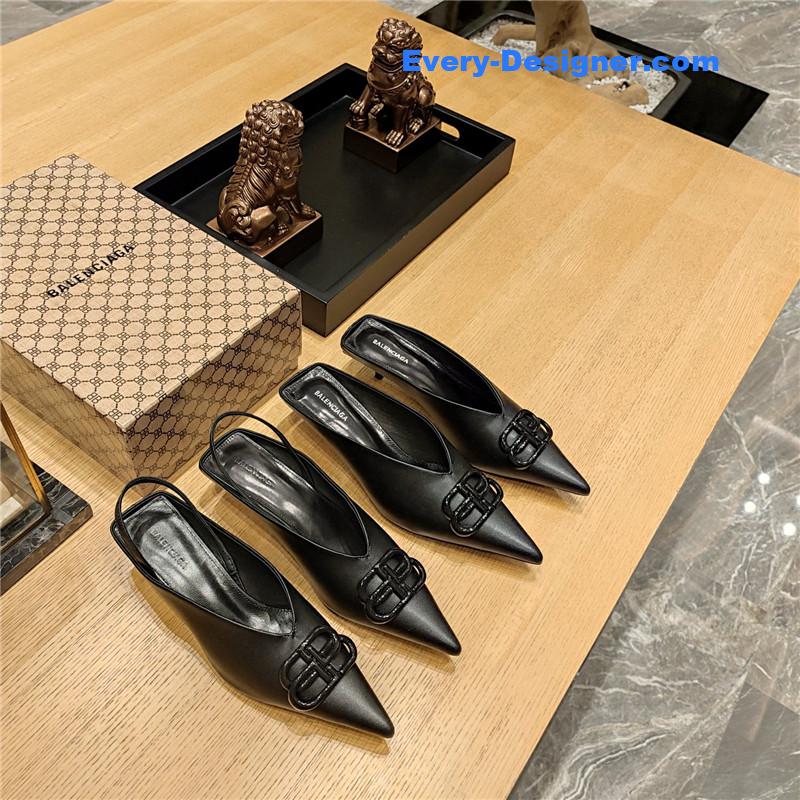 Ba1en*iaga double b buckle cat heel mules slippers