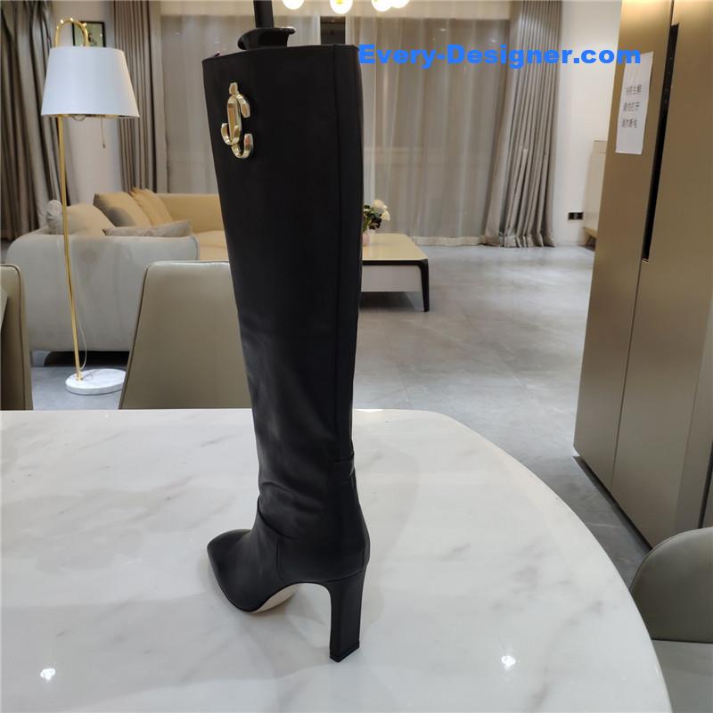 J1m*y Ch00 signature jc buckle chunky heel leather boots