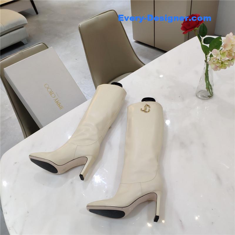 J1m*y Ch00 signature jc buckle chunky heel leather boots