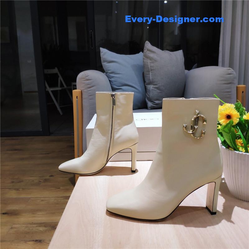 J1m*y Ch00 signature jc buckle chunky heel leather boots