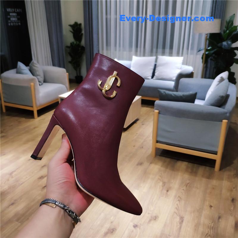 J1m*y Ch00 signature jc buckle chunky heel leather boots