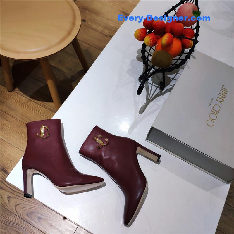 J1m*y Ch00 signature jc buckle chunky heel leather boots