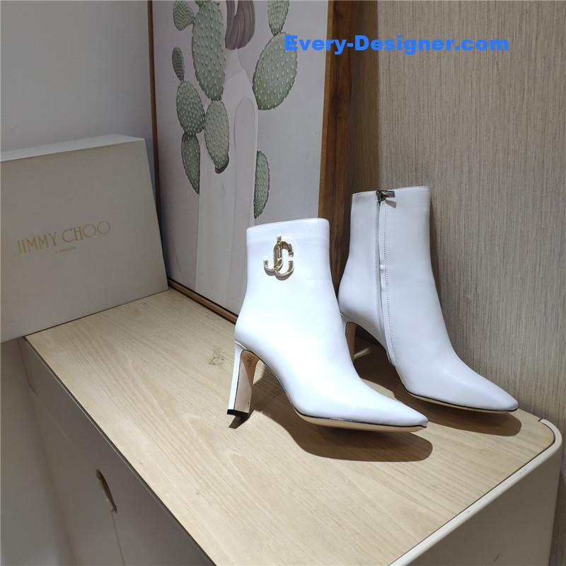 J1m*y Ch00 signature jc buckle chunky heel leather boots