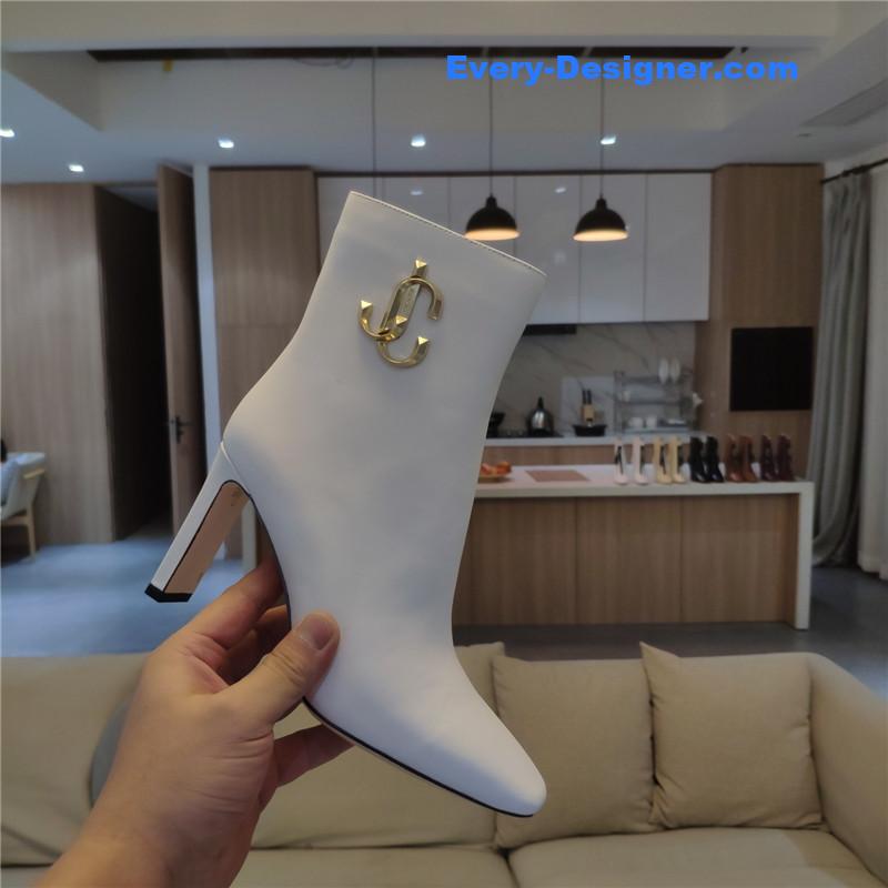 J1m*y Ch00 signature jc buckle chunky heel leather boots