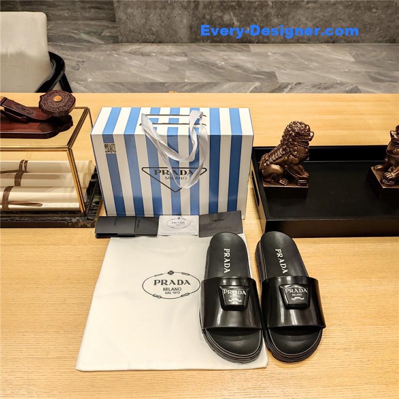 prada “trapezoid logo logo creative” bag buckle slippers