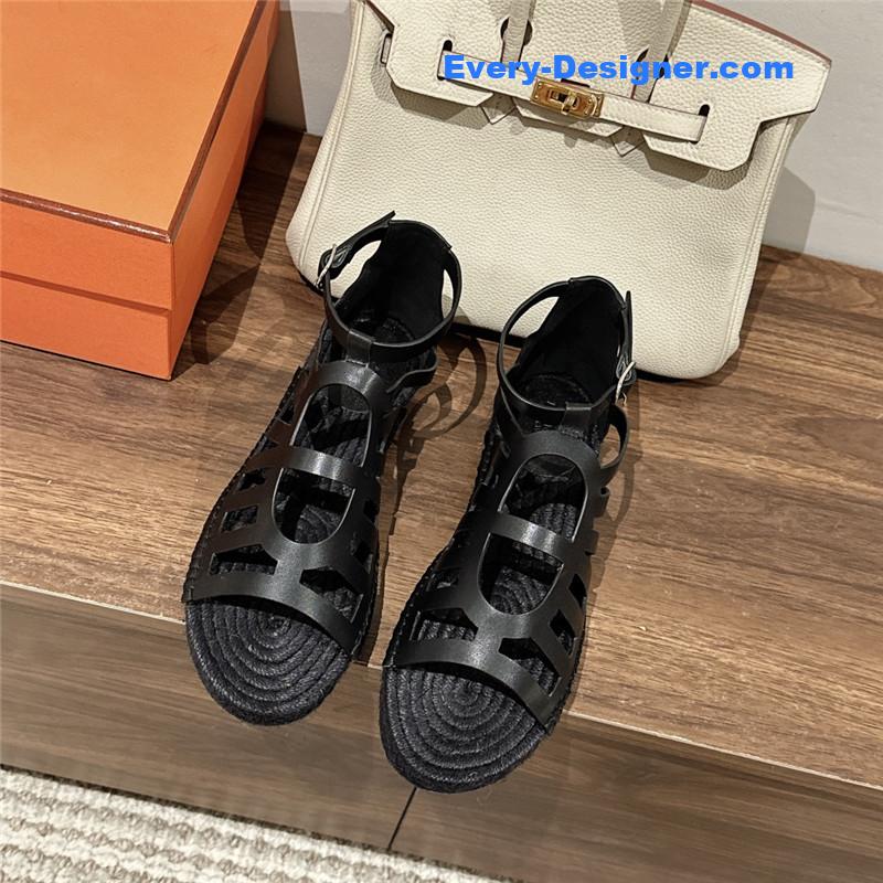 Hermes cutout pig nose espadrille sandals