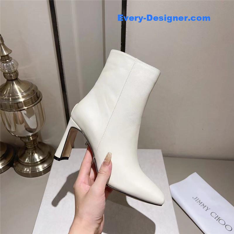 J1m*y Ch00 black patent leather block heel ankle boots