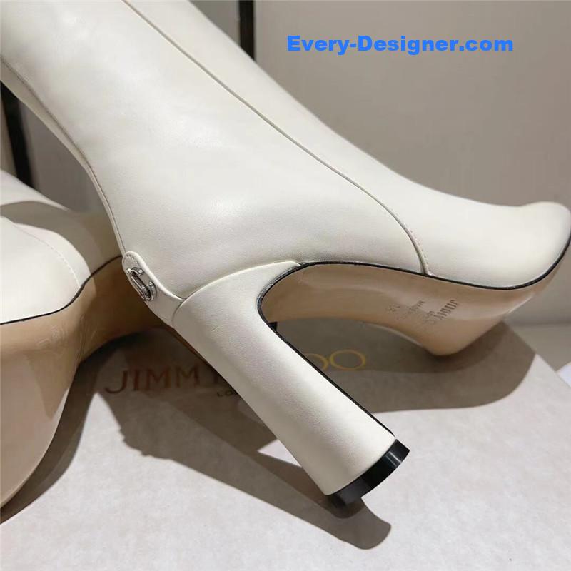 J1m*y Ch00 black patent leather block heel ankle boots