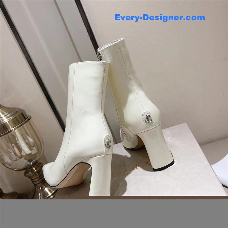 J1m*y Ch00 black patent leather block heel ankle boots